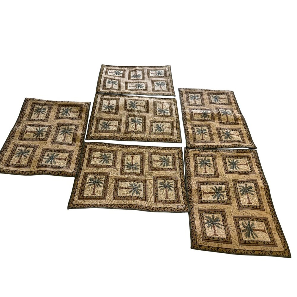 Vtg 6 Palm Tree Tapestry Placemats Bombay tropical table top decor coastal chic